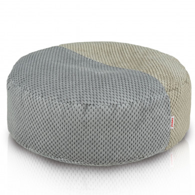 Reposapiés Duo Velvet Dots: patchwork redondo confeccionado en terciopelo DOT estructurado en tonos beige y gris