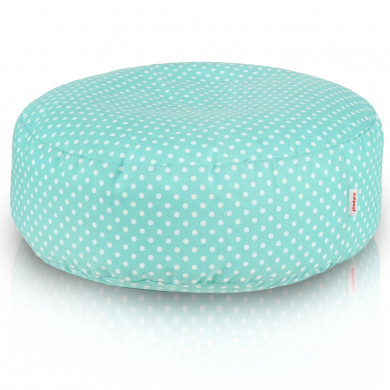 Puf Pastel Dots: suave, tejido, turquesa con lunares