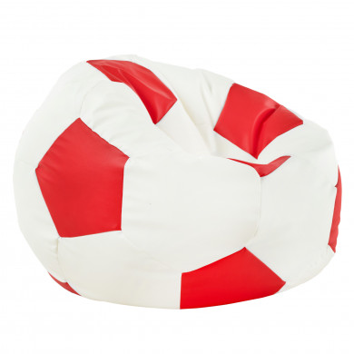 Puf De Fútbol Blanco Rojo Cuero Ecológico