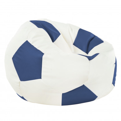 Puf De Fútbol Blanco Azul Cuero Ecológico