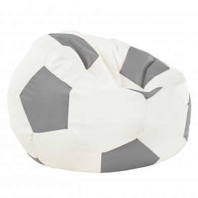 Puf De Fútbol Blanco Gris Claro Cuero Ecológico