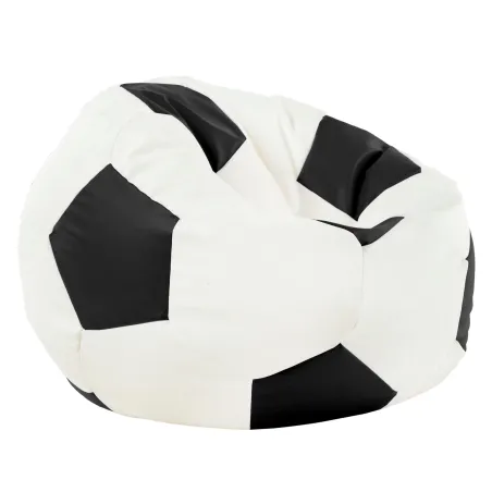 Puf De Fútbol Blanco Negro Cuero Ecológico