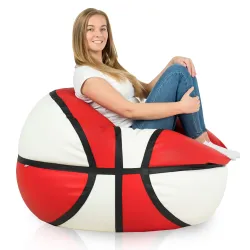 Puff Baloncesto Blanco Rojo Cuero Ecológico