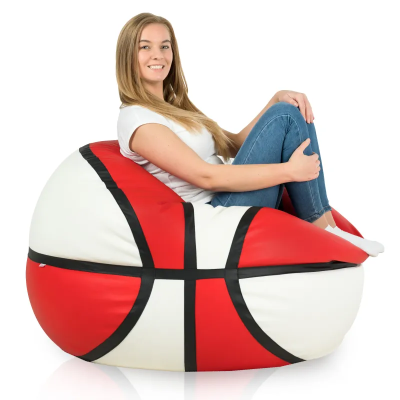 Puff Baloncesto Blanco Rojo Cuero Ecológico