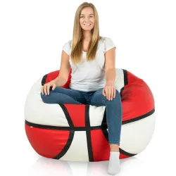Puff Baloncesto Blanco Rojo Cuero Ecológico