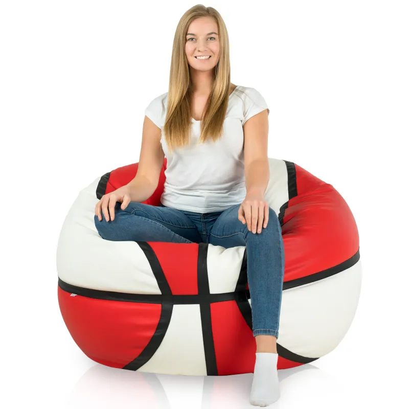 Puff Baloncesto Blanco Rojo Cuero Ecológico