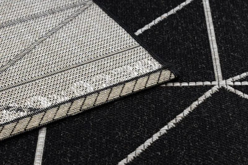 Alfombra de cuerda sisal FLOORLUX 20605 negro / plateado Triángulos, Geométrico