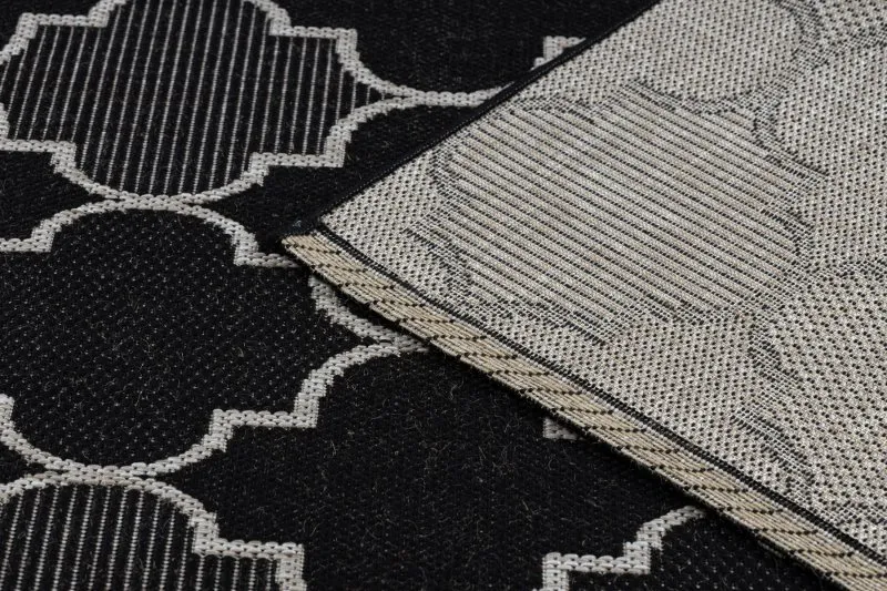 Alfombra de cuerda sisal FLOORLUX 20607 Espaldera marroquí negro / plateado