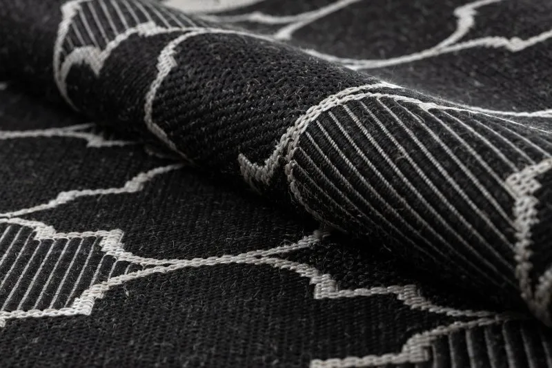 Alfombra de cuerda sisal FLOORLUX 20607 Espaldera marroquí negro / plateado
