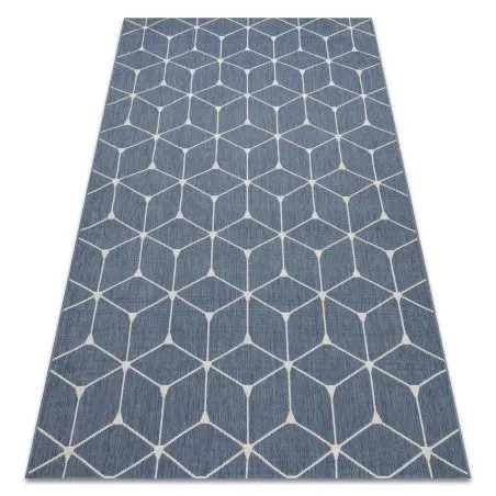 Alfombra de cuerda sisal FLAT 48721/591 Cubos 3D azul
