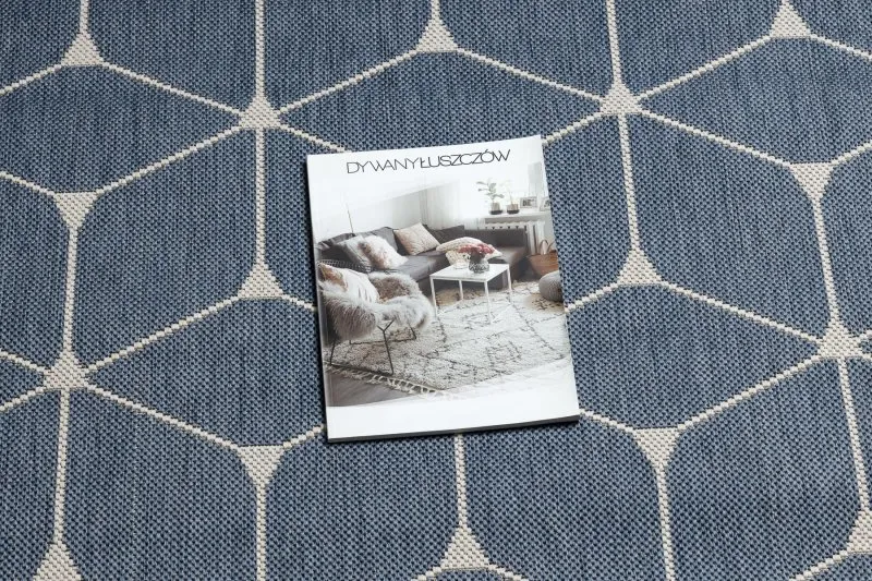 Alfombra de cuerda sisal FLAT 48721/591 Cubos 3D azul