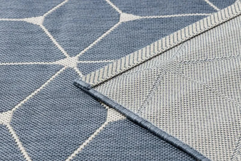 Alfombra de cuerda sisal FLAT 48721/591 Cubos 3D azul