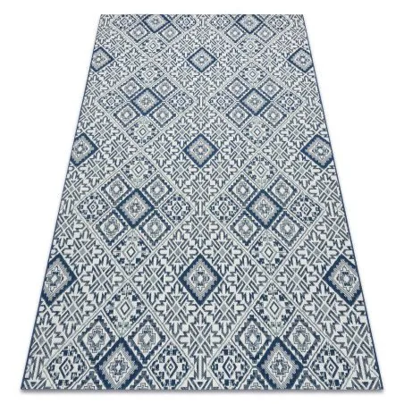 Alfombra de cuerda sisal COLOR 19247/699 Cuadrados Rombos Azulejo azul