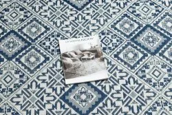 Alfombra de cuerda sisal COLOR 19247/699 Cuadrados Rombos Azulejo azul