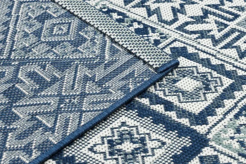 Alfombra de cuerda sisal COLOR 19247/699 Cuadrados Rombos Azulejo azul
