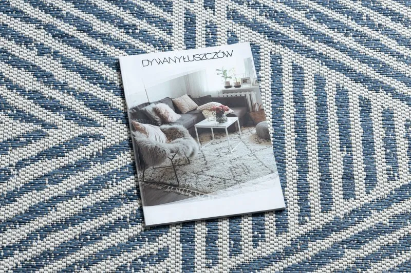 Alfombra COLOR 47176360 SISAL líneas, triangulos, zigzag beige / azul