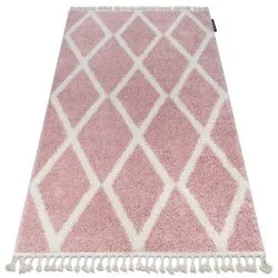Alfombra BERBER TROIK A0010 rosa/blanco Franjas Bereber Marroquí Shaggy