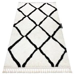 Alfombra BERBER Cuadriculado blanco Franjas Bereber Marroquí Shaggy
