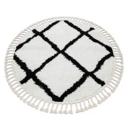 Alfombra BERBER CROSS círculo blanco Franjas Bereber Marroquí Shaggy