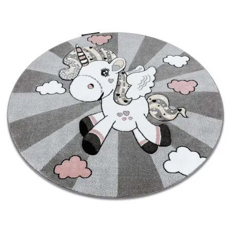 Alfombra PETIT UNICORN UNICORNIO círculo gris