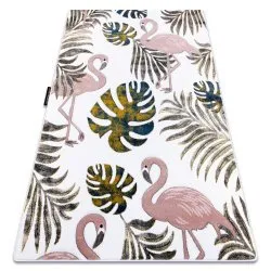 Alfombra PETIT GARDEN FLAMENCOS HOJAS DE MONSTERA crema