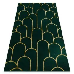 Alfombra EMERALD exclusivo 1021 glamour, elegante art deco, botella verde / oro