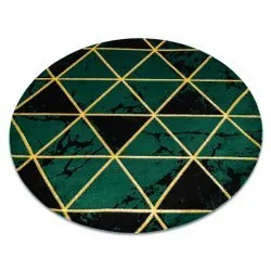 Alfombra EMERALD exclusivo 1020 circulo - glamour, elegante mármol, triangulos botella verde / oro