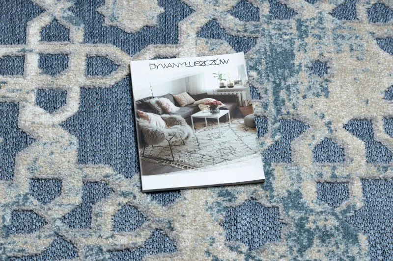 Dywan Strukturalny SOLE D3881 Ornament - płasko tkany niebieski / beż
