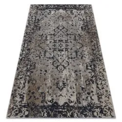 Alfombra moderna MUNDO E0681 ornamento, marco vintage exterior beige / negro