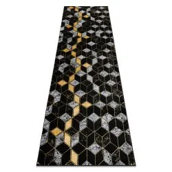 Alfombra, alfombra de pasillo GLOSS moderno 400B 86 elegante, glamour, art deco, 3D geométrico negro / oro