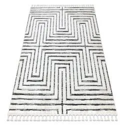Alfombra SEVILLA Z788B laberinto, griego blanco / antracita Franjas Bereber Marroquí Shaggy