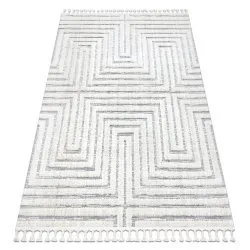 Alfombra SEVILLA Z788A laberinto, griego blanco / gris Franjas Bereber Marroquí Shaggy