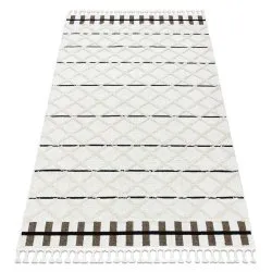 Alfombra SEVILLA Y611A conducción, diamantes marrón / blanco Franjas Bereber Marroquí Shaggy