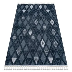 Alfombra SEVILLA Y499B conducción, diamantes azul Franjas Bereber Marroquí Shaggy