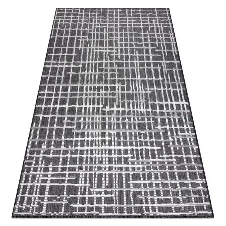 Alfombra sisal SION Trellis, Líneas 22144 Tejido plano negro / ecru