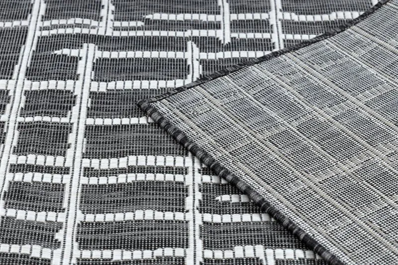 Alfombra sisal SION Trellis, Líneas 22144 Tejido plano negro / ecru