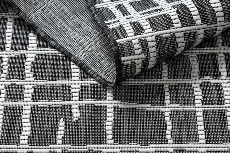 Alfombra sisal SION Trellis, Líneas 22144 Tejido plano negro / ecru