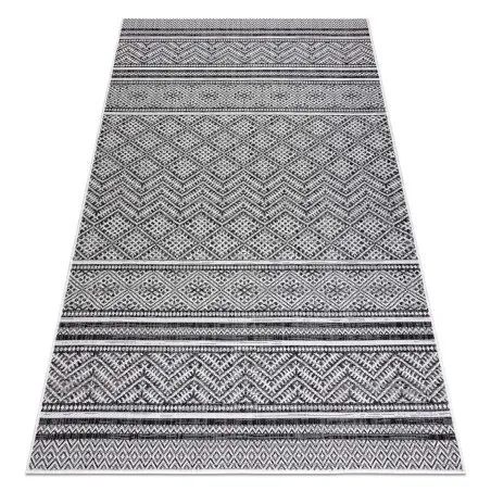 Alfombra sisal SION Zigzag, Diamantes Boho 22168 Tejido plano negro / ecru