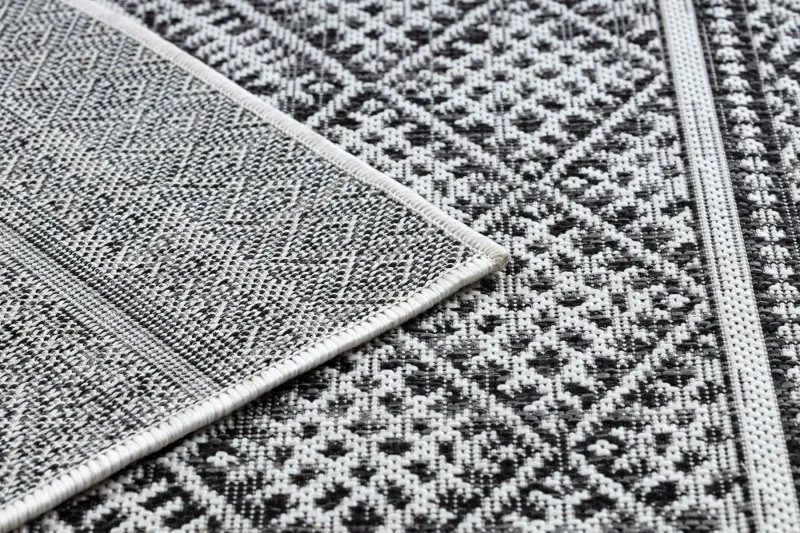 Alfombra sisal SION Zigzag, Diamantes Boho 22168 Tejido plano negro / ecru