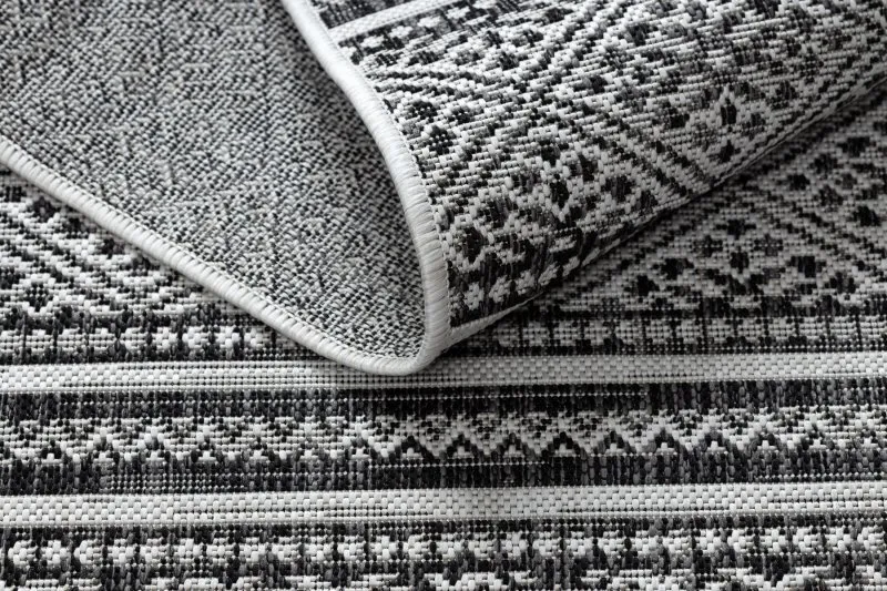 Alfombra sisal SION Zigzag, Diamantes Boho 22168 Tejido plano negro / ecru