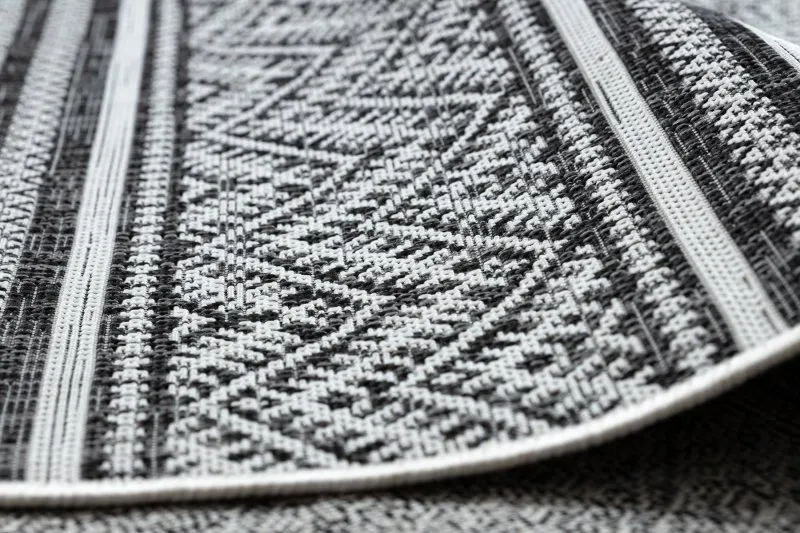 Alfombra sisal SION Zigzag, Diamantes Boho 22168 Tejido plano negro / ecru