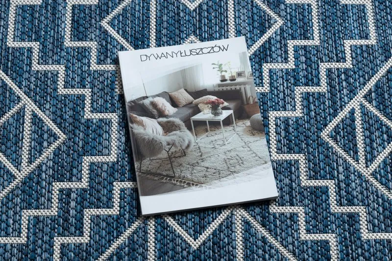 Alfombra sisal SION Geométrico, diamantes 21778 Tejido plano azul oscuro / ecru