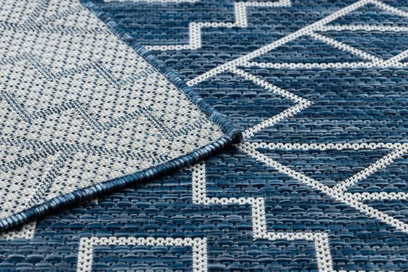 Alfombra sisal SION Geométrico, diamantes 21778 Tejido plano azul oscuro / ecru