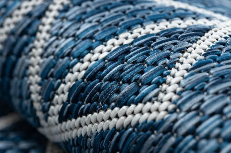Alfombra sisal SION Geométrico, diamantes 21778 Tejido plano azul oscuro / ecru
