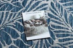 Alfombra sisal SION Hojas 22151 Folhas ecru / azul oscuro