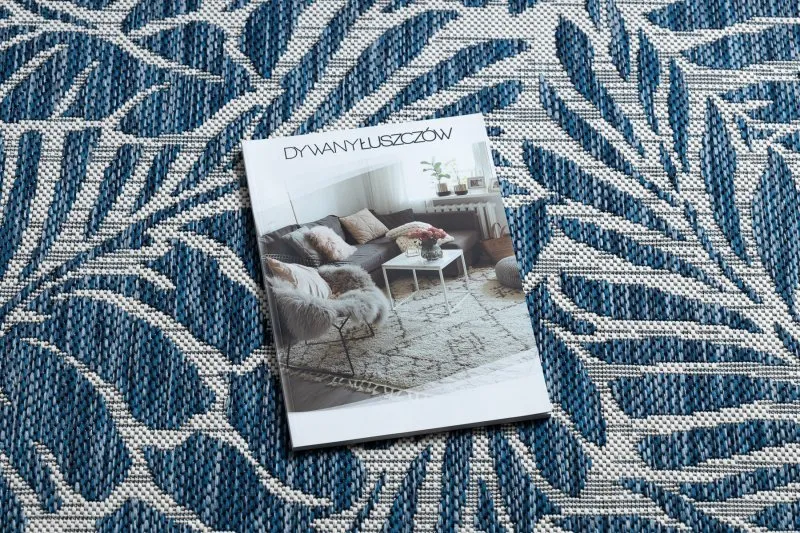 Alfombra sisal SION Hojas 22151 Folhas ecru / azul oscuro