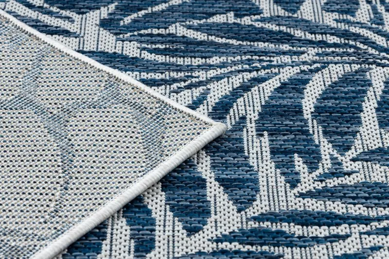 Alfombra sisal SION Hojas 22151 Folhas ecru / azul oscuro