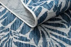 Alfombra sisal SION Hojas 22151 Folhas ecru / azul oscuro
