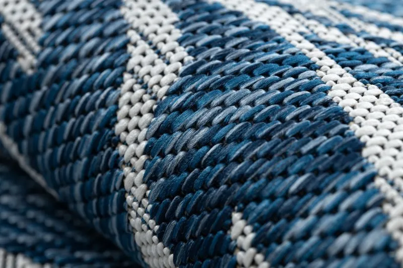 Alfombra sisal SION Hojas 22151 Folhas ecru / azul oscuro