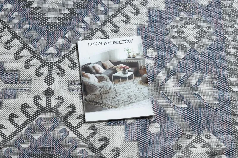 Alfombra sisal SION azteca 3007 Tejido plano azul / rosado / ecru